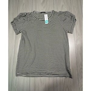 STACCATO Olive Green White Stripe Crew Neck Knit Top Puff Sleeve Size MP